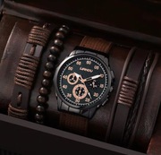 Męski kwarcowy zegarek + skórzane bransoletki x3 szt. GRATIS !!!