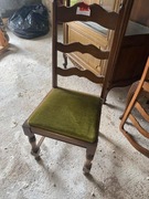 drewniane krzesło z zielonym obiciem 3 szt