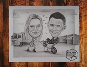 Karykatura + RAMKA 2 osoby A3 30x40 czarno białe 