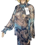 Blu Royal Przepiękny siateczkowy komplet bluzka+spódnica