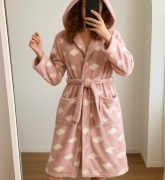 Nowy szlafrok damski S M 36 38 różowy miękki polar długi podomka narzutka