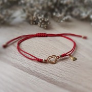 Bransoletka sznurkowa kot kotek w sercu SREBRO 925 czerwony sznurek