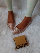 (43) ASOS / Złote, bogato zdobione baleriny wieczorowe z Londynu, NOWE 