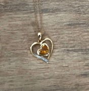 Apart Złota Zawieszka Serce z Cytrynenm i Diame
