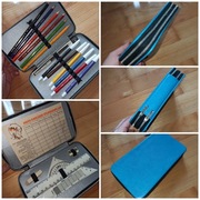 Stary piórnik szkolny z wyposażeniem DDR NRD kredki flamastry linijki 