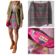 Tweedowa spódnica 100% wełny tweed brytyjski w kratę tartan r.L 