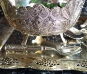 Srebrzona filigranowa Patera na nóżkach Wwa