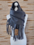 Piękny szal boho dredy 50%kaszmir50% wełna firmy Cashmere 200x66  grafit