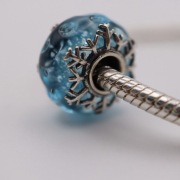 Charms 925 Srebro s925 Niebieska Śnieżynka Bead do Bransoletki