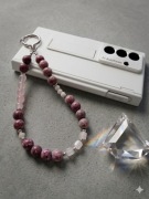 Biżuteryjna smycz do telefonu z Rodonitu i Jadeitu, Mattè Prism handmade