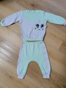 Dres niemowlęcy 74 Kotek komplet 2 częściowy bawełniany szary miętowy