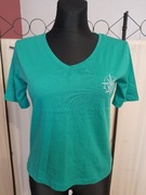 T-shirt bawełniany dekolt w serek gwiazda 