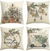 Świąteczna beżowa poszewka na poduszkę styl rustykalny 40x40cm/45x45cm 4szt