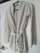 NARZUTKA sweter prążki KARDIGAN r. XS 32/34 BEŻ ECRU ESMARA FUTERKO WIĄZANY