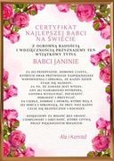 PREZENT NA DZIEŃ BABCI CERTYFIKAT ŻYCZENIA RAMKA OBRAZ PERSONALIZOWANY A4