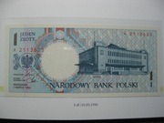 BANKNOT MIASTA POLSKIE 1 ZŁOTY 1990 ROK GDYNIA UNC