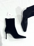 Stradivarius aksamitne czarne botki szpilki szpic NOWE 38