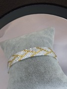 Bransoletka z koralików biała ze złotem