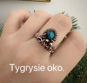 Pierścionek Tygrysie Oko Miedź Talizman Ochrona