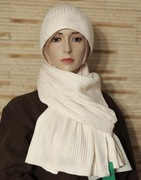 Komplet zimowy unisex czapka szalik prążek super skład kolor beż jasny 