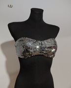 Srebrny top bandeau z cekinami Charlotte Rosse nowy rozmiar 36