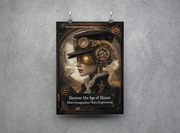 Plakat Steampunk "Discover the Age of Steam" - Retro-Futurystyczny Design
