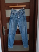 Spodnie jeansowe Zara 34 XS niebieskie długie guziki z wysokim stanem 