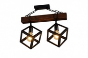 Industrialny żyrandol loftowy 2-punktowy – drewno i metal, styl rustykalny
