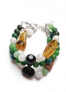 Unikatowa bransoletka boho. Bursztyn, Jadeit. 