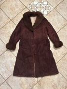 Kożuch Kożuszek damski vintage płaszcz ciepły brązowy M-L