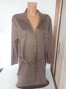 Śliczna Zamszowa Sukienka Cappucino z plecionym paseczkiem rozm M/L