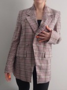 Różowa marynarka żakiet różowa paski kratka XS 34 długa oversize pepitka