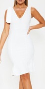 PRETTYLITTLETHING BIAŁA DOPASOWANA SUKIENKA DEKOLT V wesele ślub