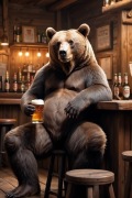 Śmieszny obraz Niedźwiedź z piwem w pubie. Sztywne PVC A3 (Nie plakat)