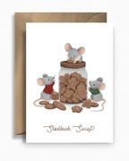 Kartka świąteczna bożonarodzeniowa - Myszki z pierniczkami