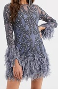 Sukienka Asos niebieska pióra cyrkonie 36 S sylwester 