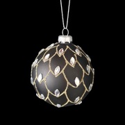 Bombka szklana czarna glamour złoto kryształy 8 cm Nowa