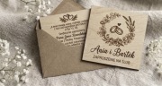 Zaproszenia ślubne drewniane rustykalne grawerowane + koperta
