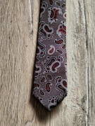 Jedwabny krawat Lambert _ czarno - szaro - czerwony _ wzorzysty _ 6 cm