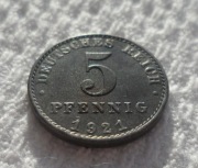 Niemcy Weimarska Republika 5 fenigów pfennig 1921 A Berlin Prusy KM# 19 Fe