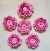 6 szt, aplikacje, kwiaty  szydełkowe, 3D