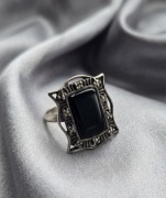 Srebrny pierścionek z onyksem, srebro vintage