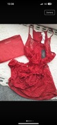 Czerwony koronkowy komplet figi koszulka intimissimi 