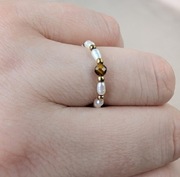 Pierścionek elastyczny z kamieni tygrysie oko perły naturalne srebro