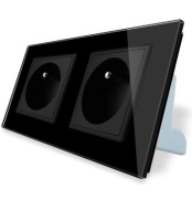 Gniazdo podwójne FR w ramce szklanej zestaw kolor czarny