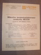 UNITRA Tonsil mikrofon MDU34 karta informacyjna.