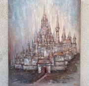 Starożytny zamek obraz olejny ręcznie malowany.