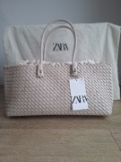 Zara kremowa torebka pleciona  na lato 