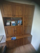 Szafa drewniana segment retro vintage z nadstawką wieloczęściowa ze szkłem