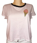 Bluzka T-shirt pudrowy róż w białe paski Sinsay M (38)